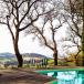 Malerische blick an Pool in Castello di Granarola in den Marken